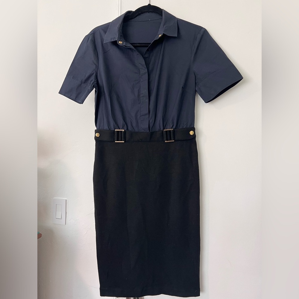 Tory Burch Black & Navy Blue Cotton and Wool Blend Dress - Size 6